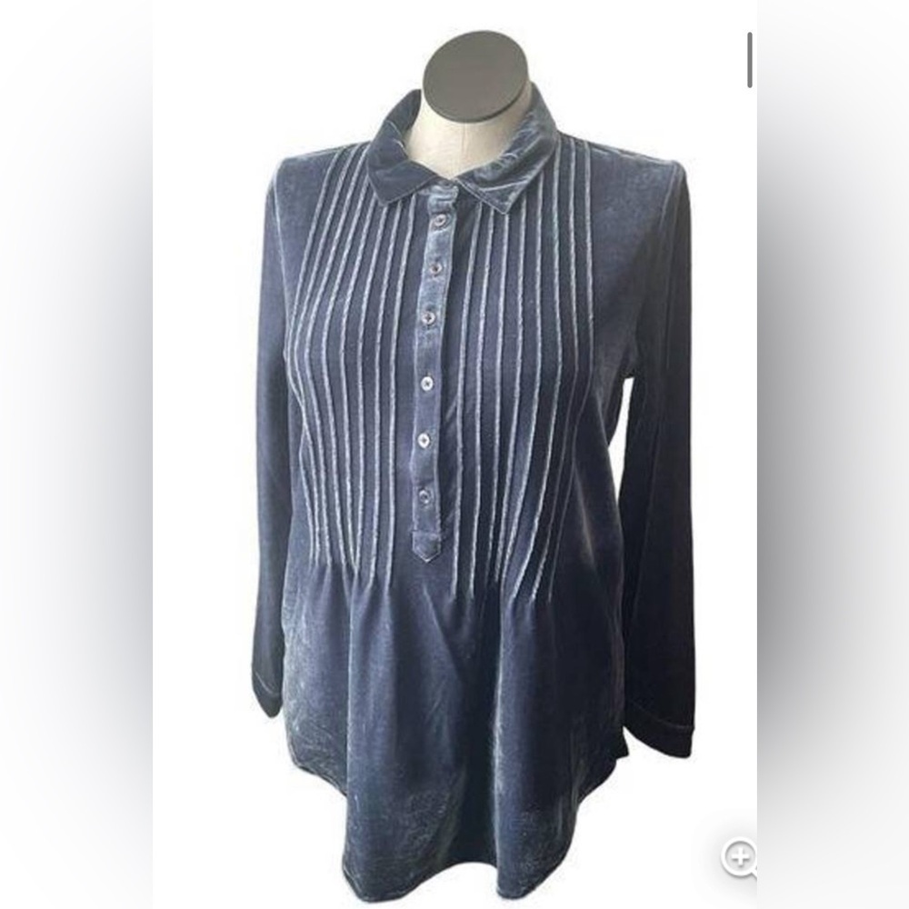 Coldwater Creek Smoke Navy Blue Pintuck Bal-Collar Top Long Sleeve Tunic Sz PM